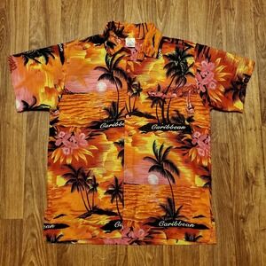 Hawaiian Shirt Rima‎ BeachWorld Adult Medium Orange Sunset Caribbean Vacation